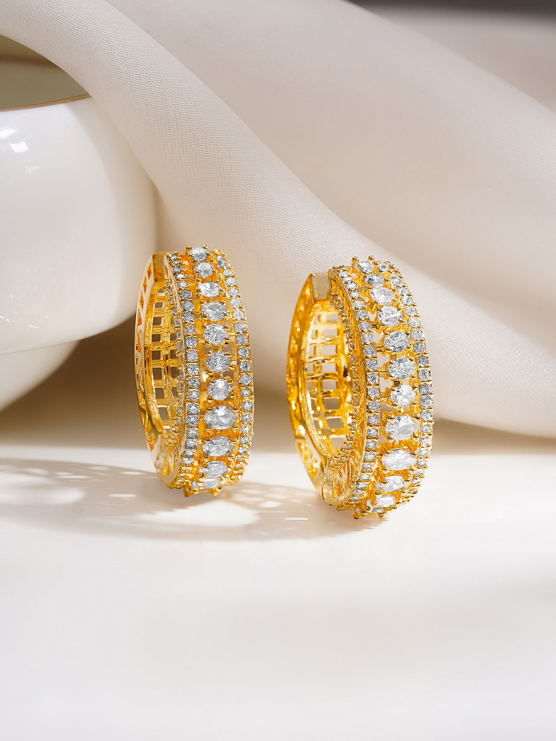 【Rubans】 Gold Plated American Diamond Zirconia Hoop Earrings｜ゴールドメッキ アメリカンダイヤモンド ジルコニア フープイヤリング