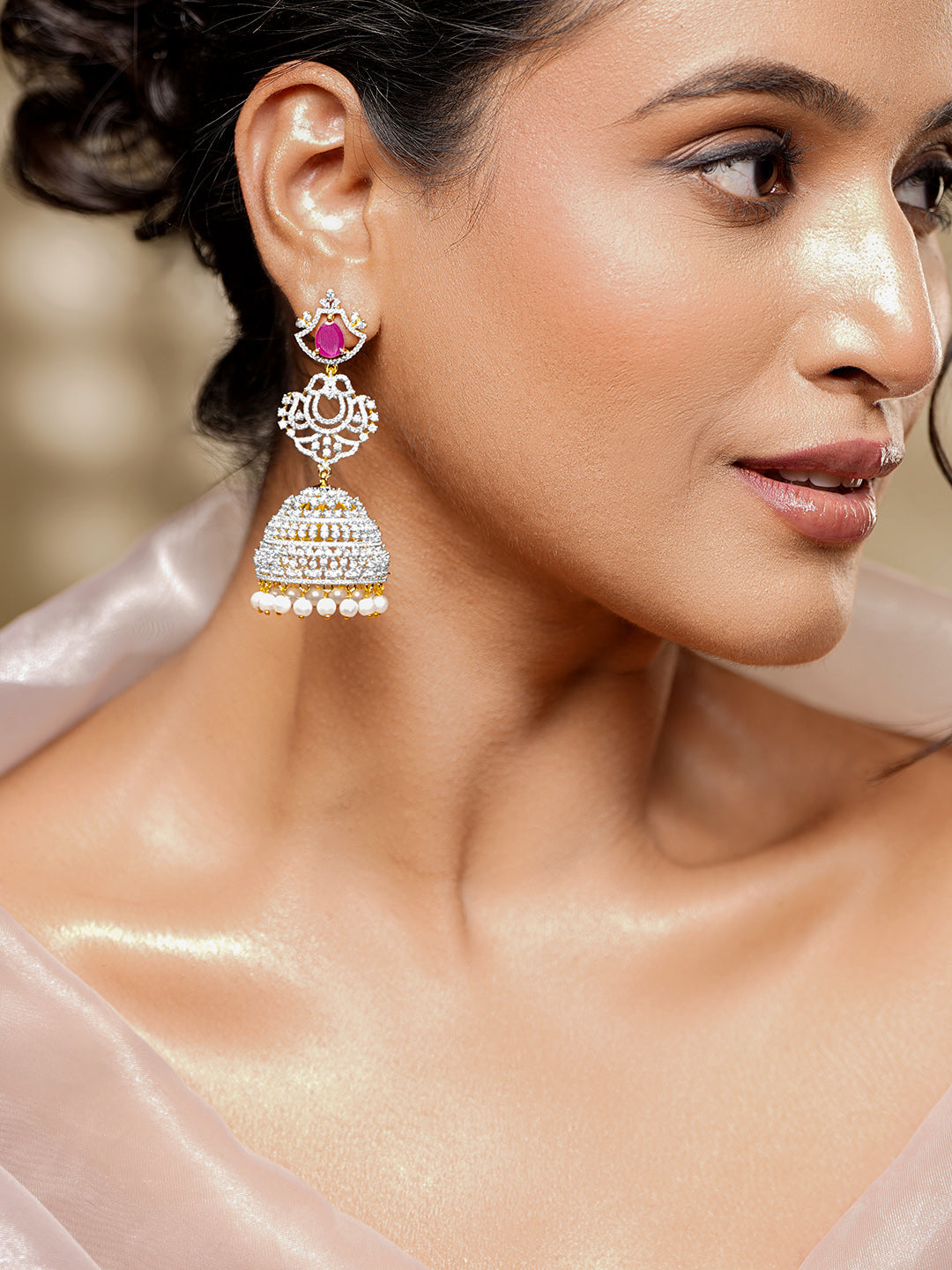 Bridal Glow Ruby Zirconia Jhumka Earrings フリーサイズ