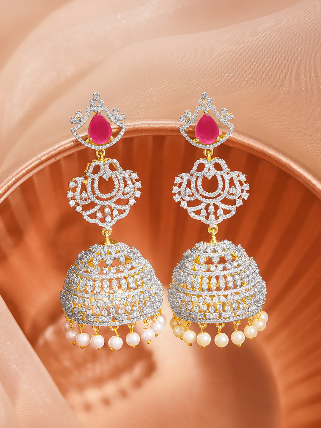 Bridal Glow Ruby Zirconia Jhumka Earrings フリーサイズ