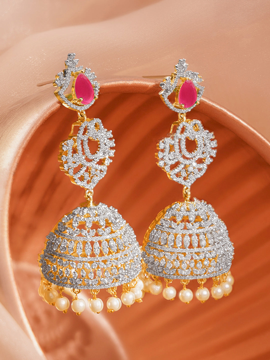 Bridal Glow Ruby Zirconia Jhumka Earrings フリーサイズ