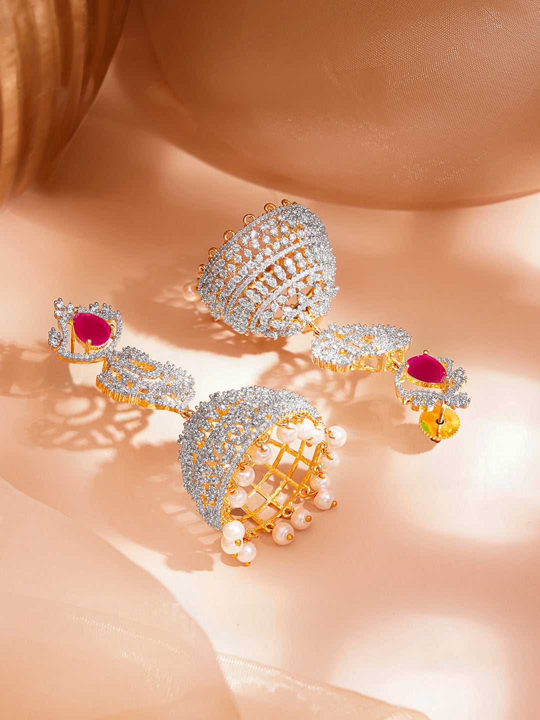 Bridal Glow Ruby Zirconia Jhumka Earrings フリーサイズ
