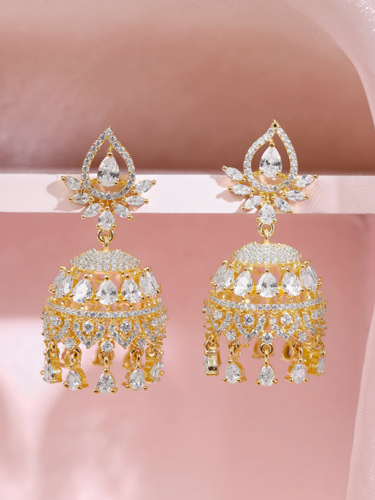 【Rubans】Gold Plated Bridal Radiance Cubic Zirconia Dome Jhumka Earrings｜ゴールドメッキ ブライダルラディアンス キュービックジルコニア ドーム ジュムカピアス