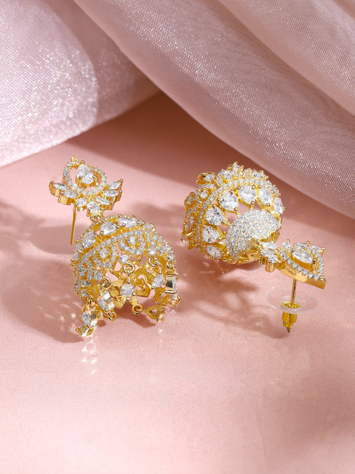 【Rubans】Gold Plated Bridal Radiance Cubic Zirconia Dome Jhumka Earrings｜ゴールドメッキ ブライダルラディアンス キュービックジルコニア ドーム ジュムカピアス
