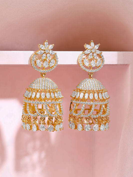 【Rubans】Gold Plated Dawn Crystal Dome Jhumka Earrings｜ゴールドメッキ ドーン クリスタル ドーム ジュムカピアス