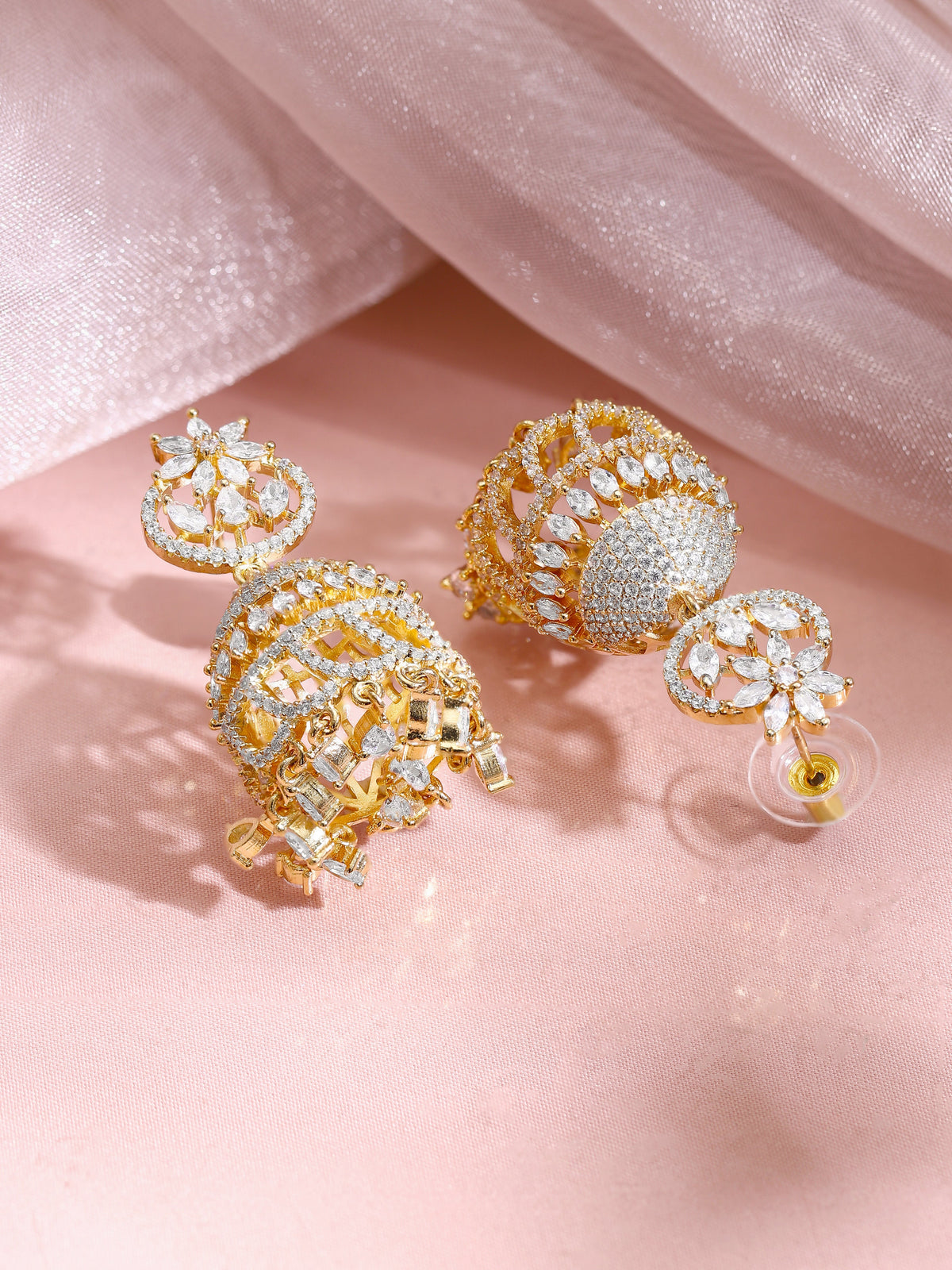 【Rubans】Gold Plated Dawn Crystal Dome Jhumka Earrings｜ゴールドメッキ ドーン クリスタル ドーム ジュムカピアス