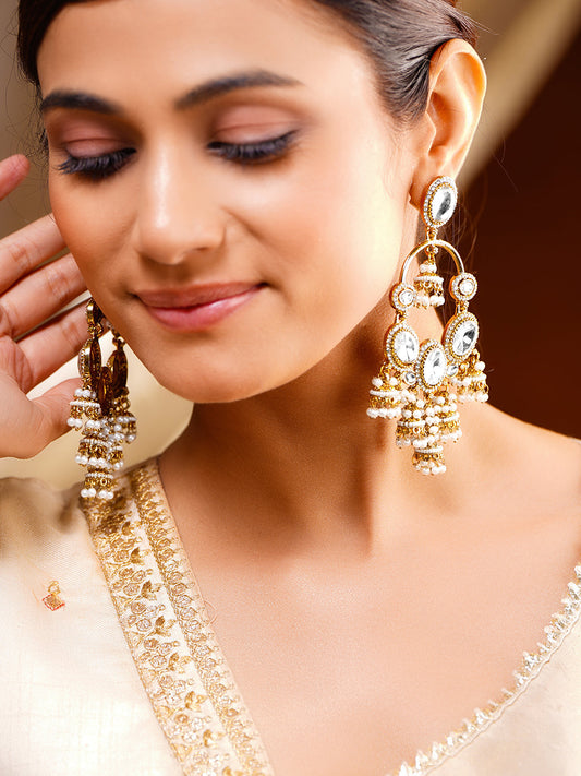 Pearl Glow Chandelier Jhumki Earrings Length - 11 cm