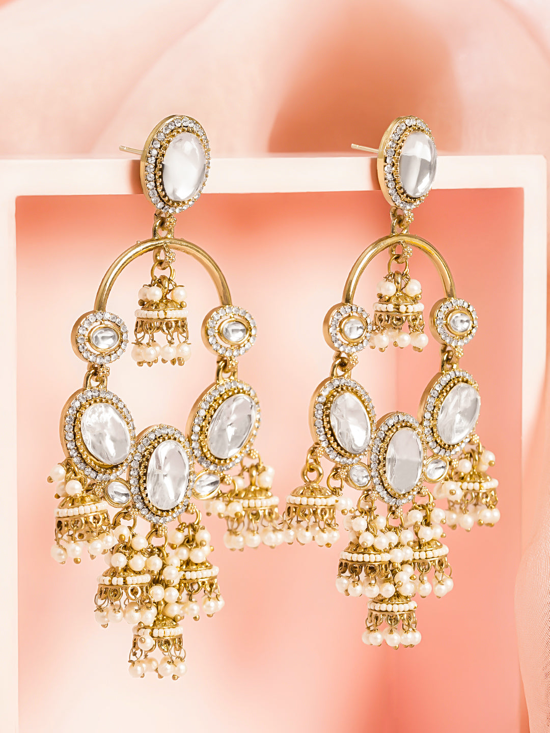 Pearl Glow Chandelier Jhumki Earrings Length - 11 cm