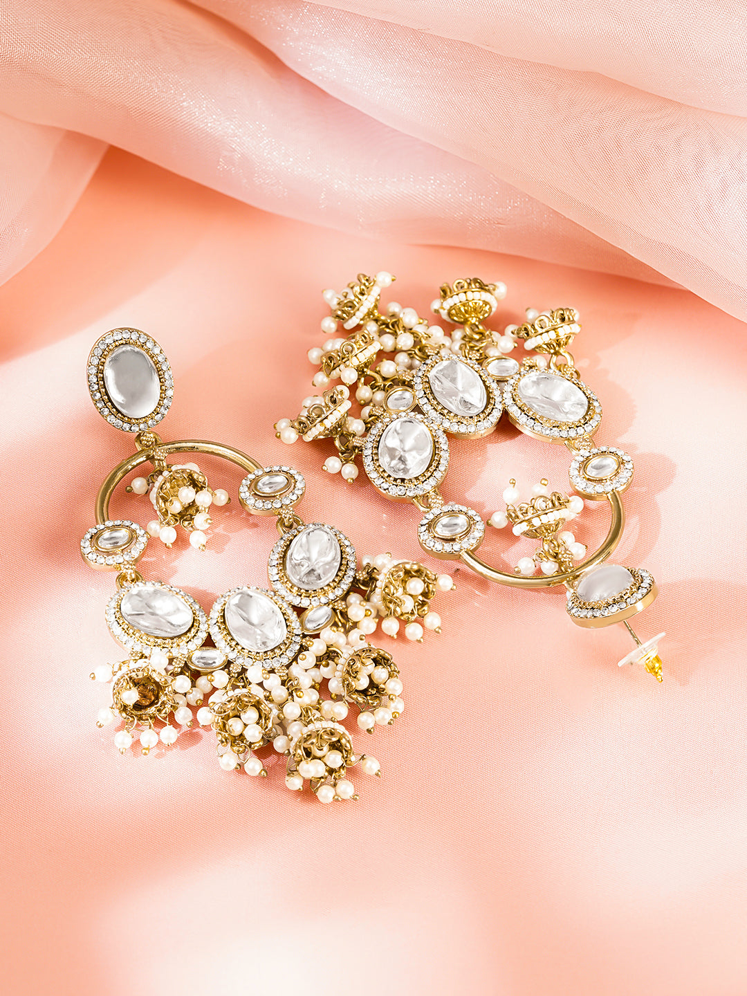 Pearl Glow Chandelier Jhumki Earrings Length - 11 cm