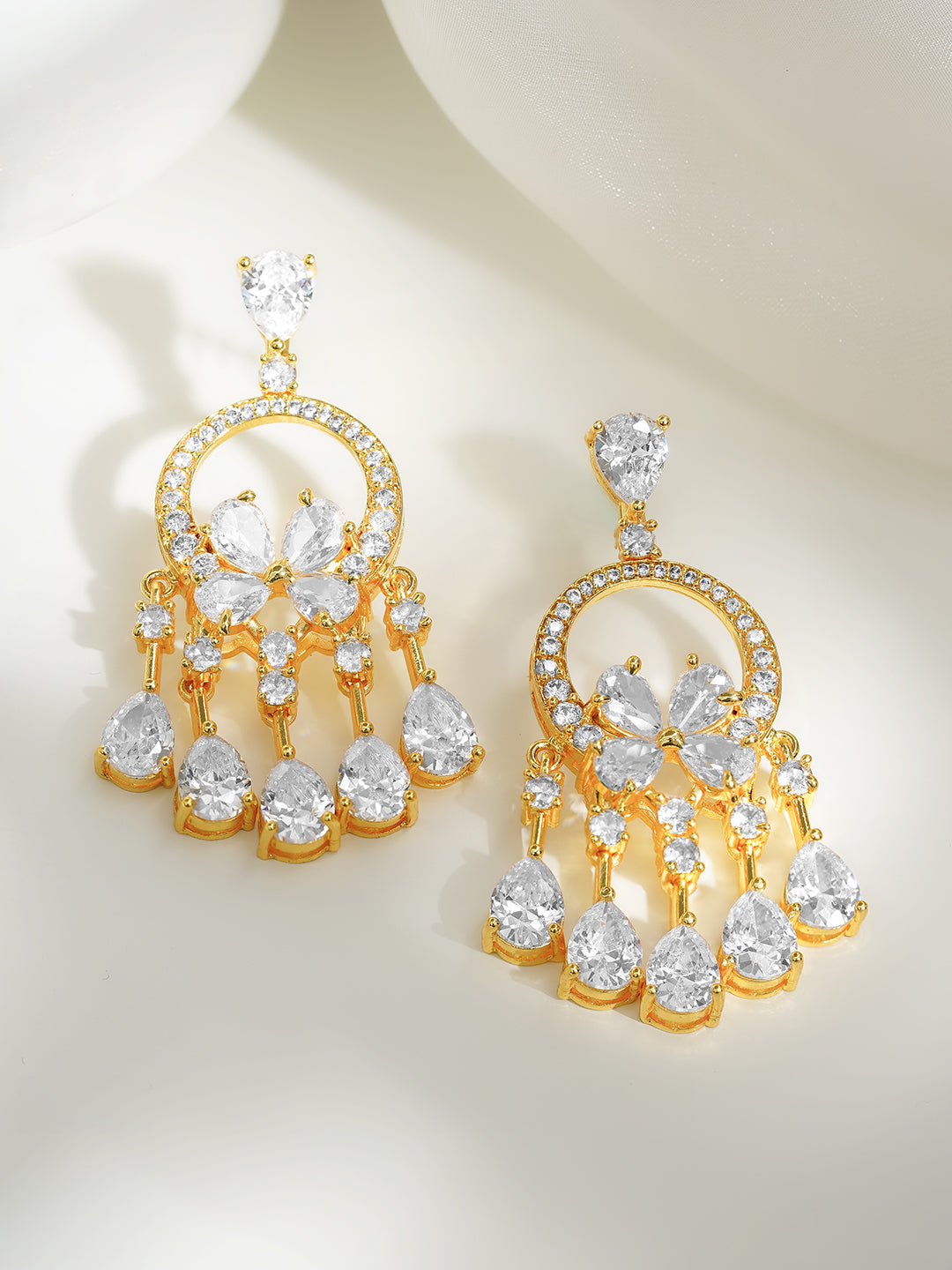 【Rubans】 Gold Plated American Diamond Zirconia Dangler Earrings｜ゴールドメッキ アメリカンダイヤモンド ジルコニア ダングラー イヤリング