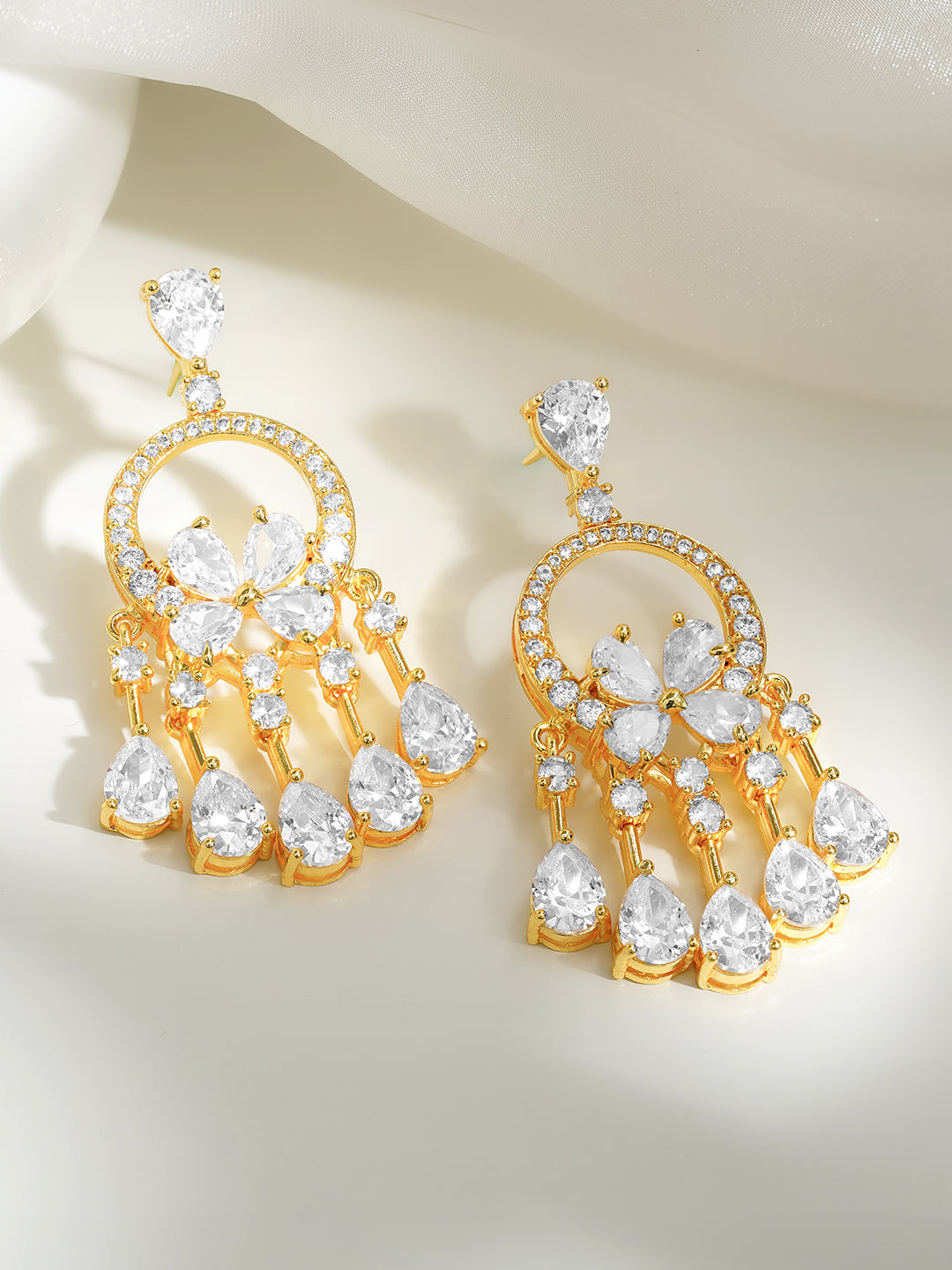 【Rubans】 Gold Plated American Diamond Zirconia Dangler Earrings｜ゴールドメッキ アメリカンダイヤモンド ジルコニア ダングラー イヤリング