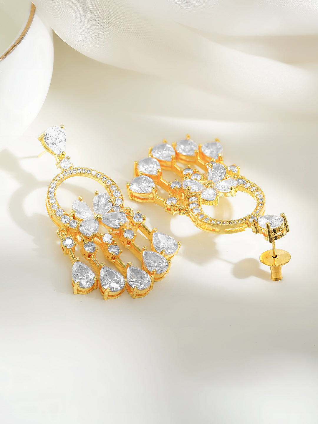 【Rubans】 Gold Plated American Diamond Zirconia Dangler Earrings｜ゴールドメッキ アメリカンダイヤモンド ジルコニア ダングラー イヤリング