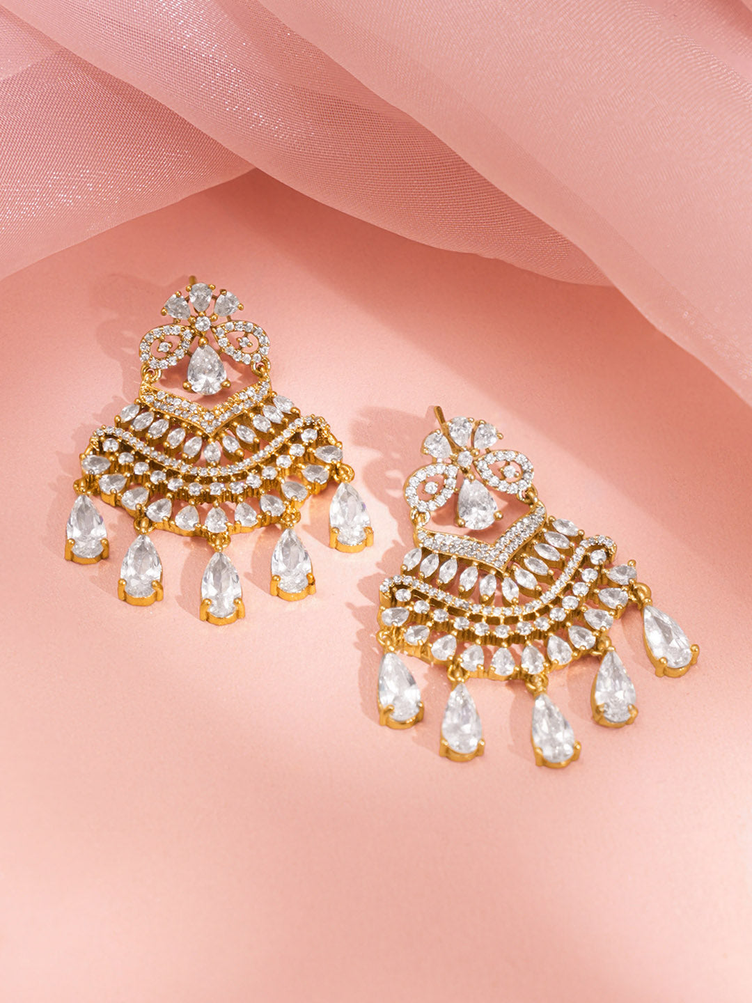 Golden Glow Party Chandelier Earrings Length - 5.2 cm