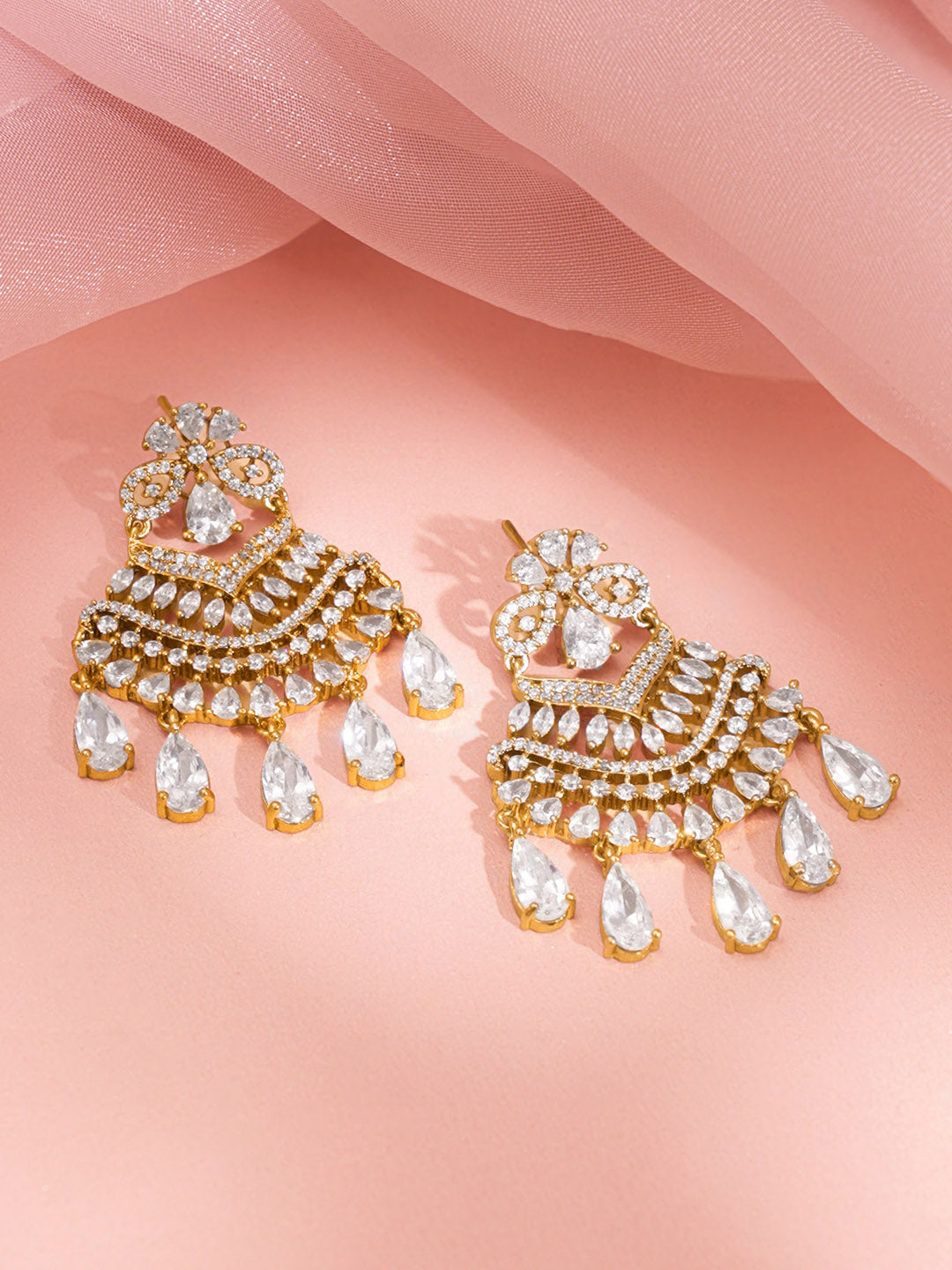 Golden Glow Party Chandelier Earrings Length - 5.2 cm