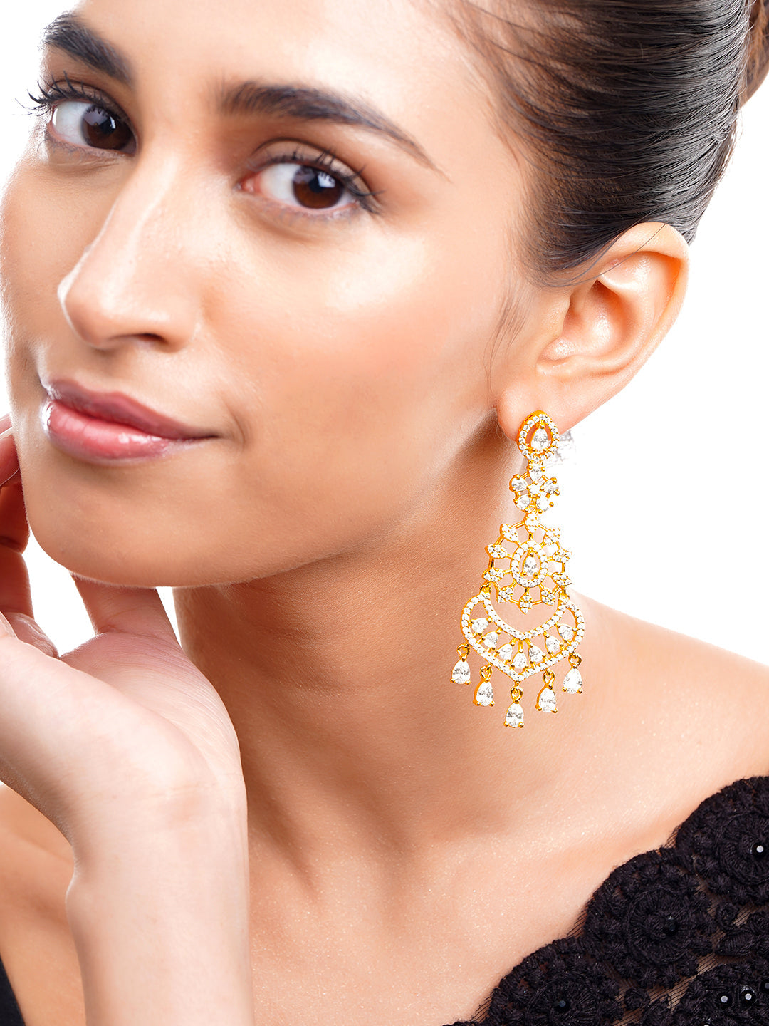 【Rubans】 Gold Plated American Diamond Dangler Earrings｜ゴールドメッキ アメリカンダイヤモンド ダングラーイヤリング