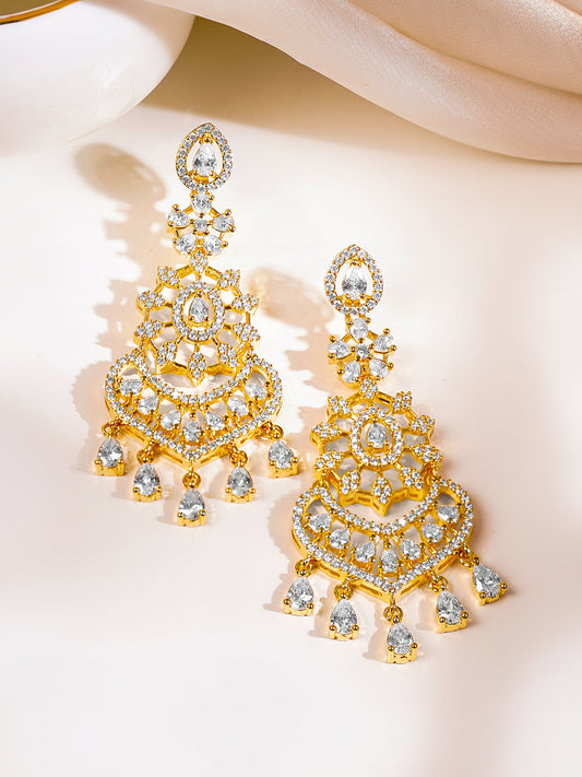 【Rubans】 Gold Plated American Diamond Dangler Earrings｜ゴールドメッキ アメリカンダイヤモンド ダングラーイヤリング