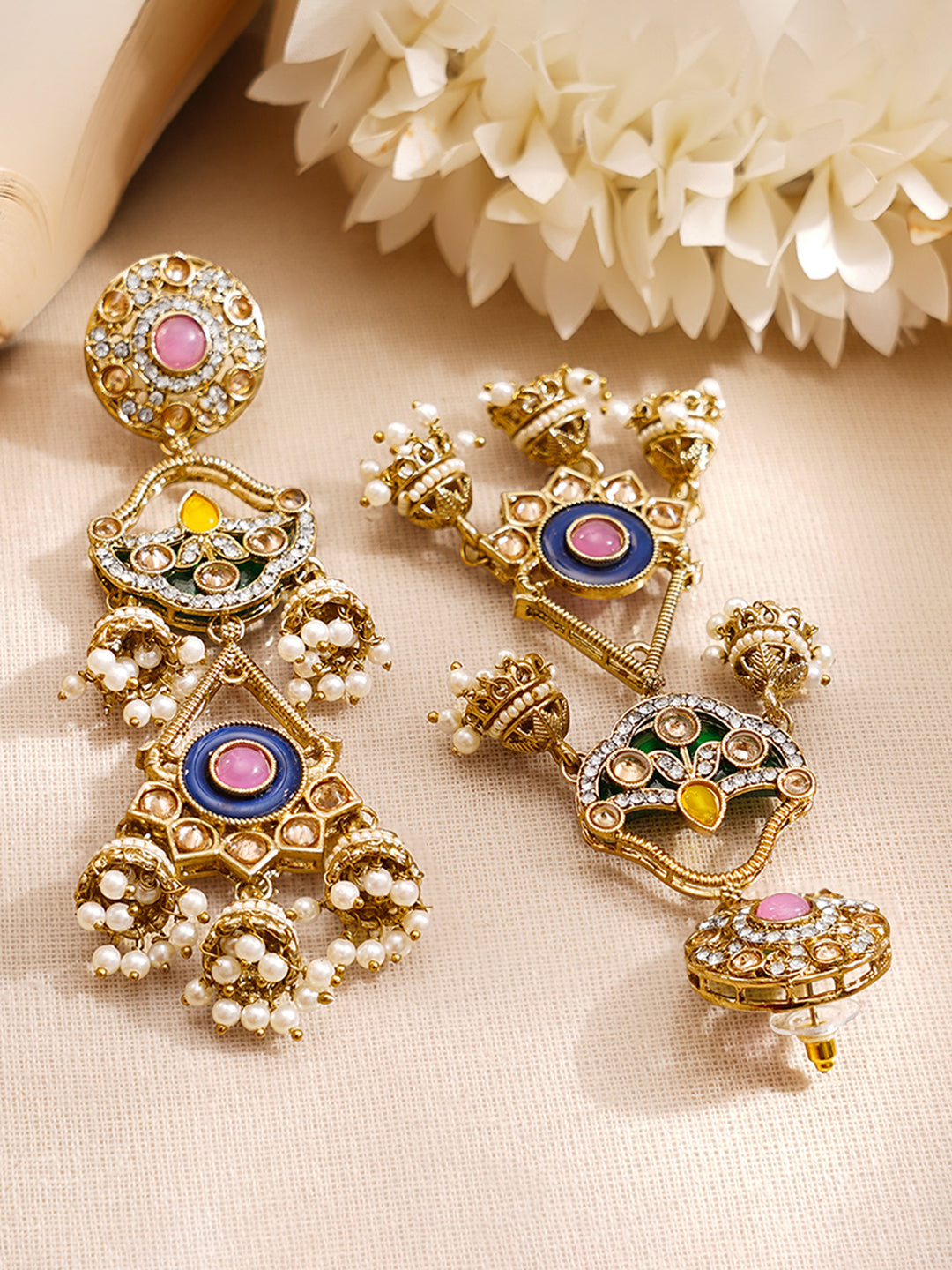 【Rubans】 Gold Plated Multi Layered Pearl Drop Dangler Jhumkas｜ゴールドメッキ マルチレイヤー パールドロップ ダングラー ジュムカ
