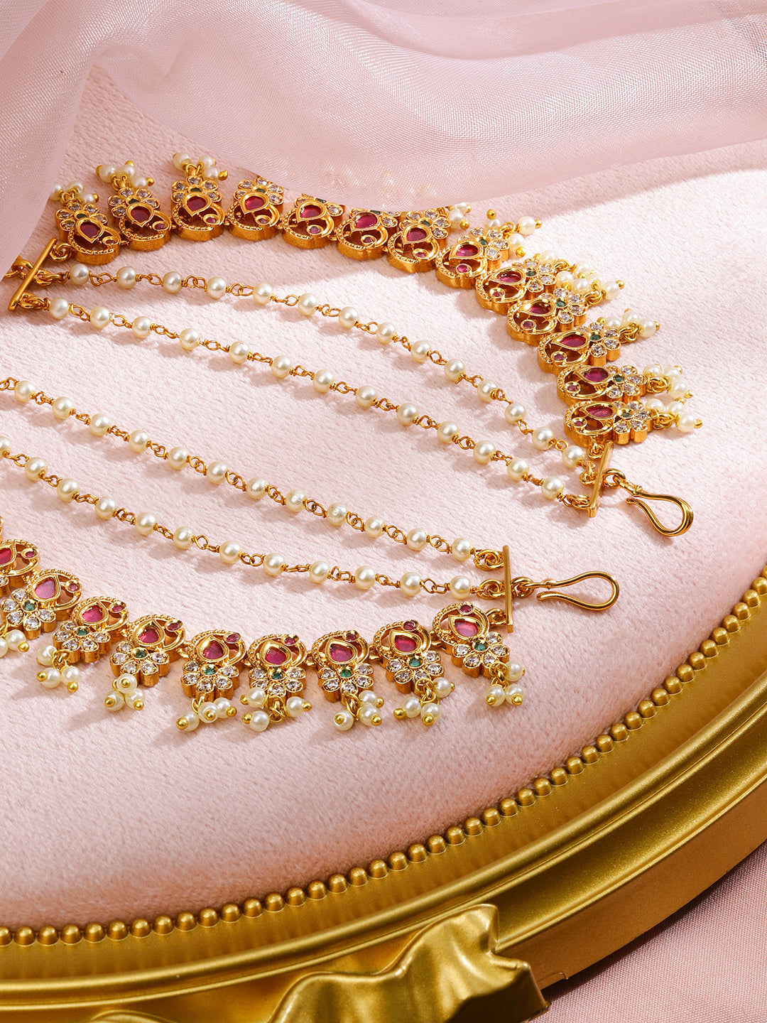 Enchanting Pearls Red White Kaan Chain フリーサイズ