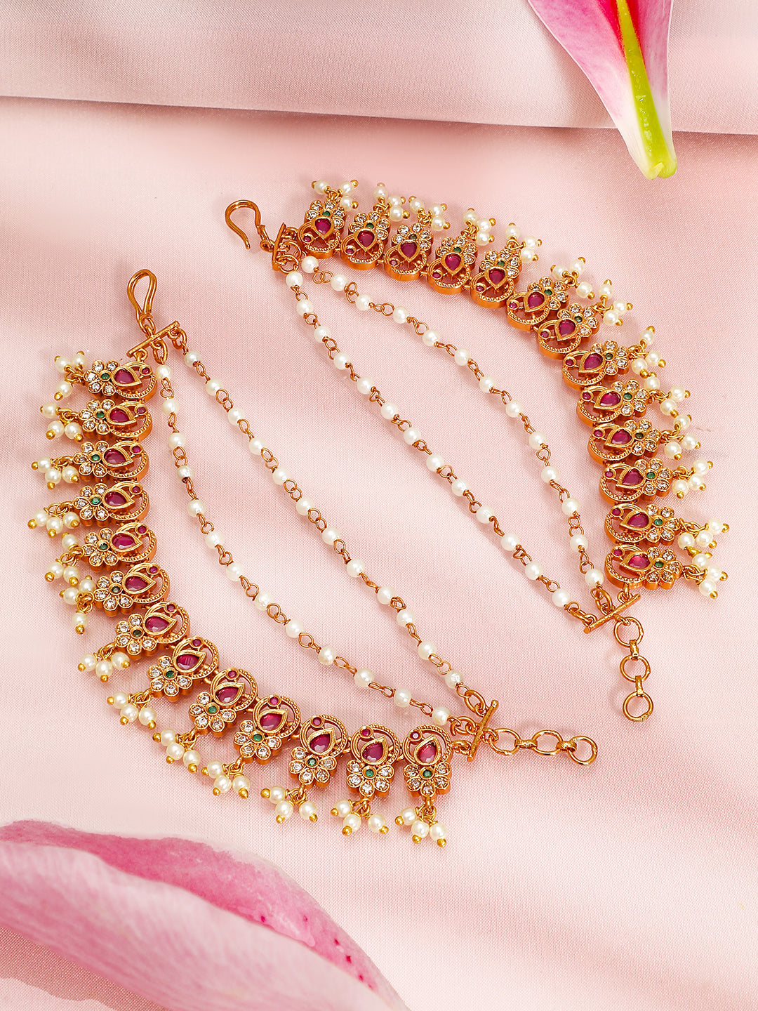 Enchanting Pearls Red White Kaan Chain フリーサイズ