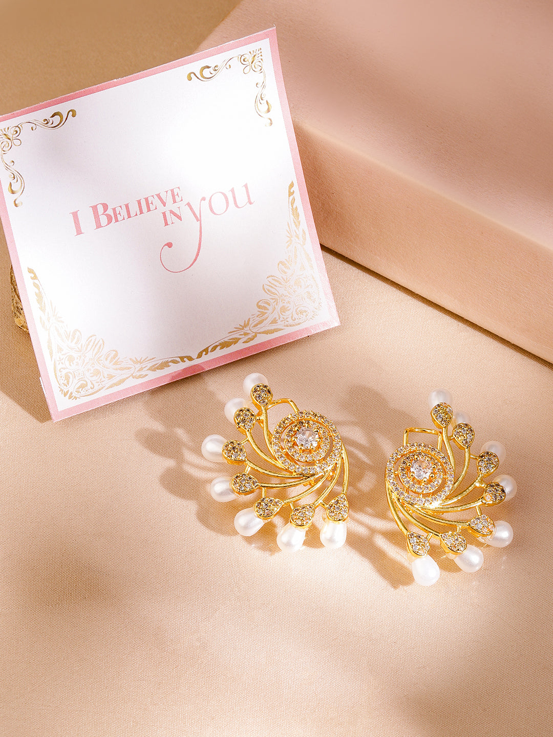 Twinkling Floral American Diamond Zirconia Studs Gold
