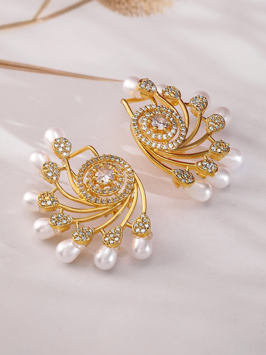 Twinkling Floral American Diamond Zirconia Studs Gold