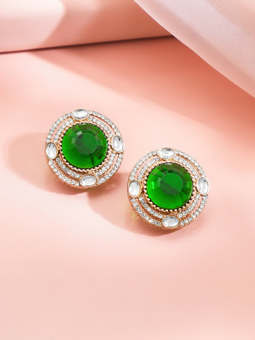 Emerald Glow Oversized Statement Stud フリーサイズ