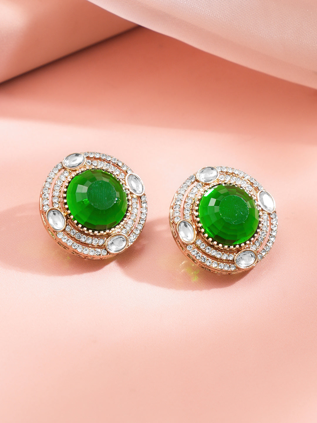 Emerald Glow Oversized Statement Stud フリーサイズ