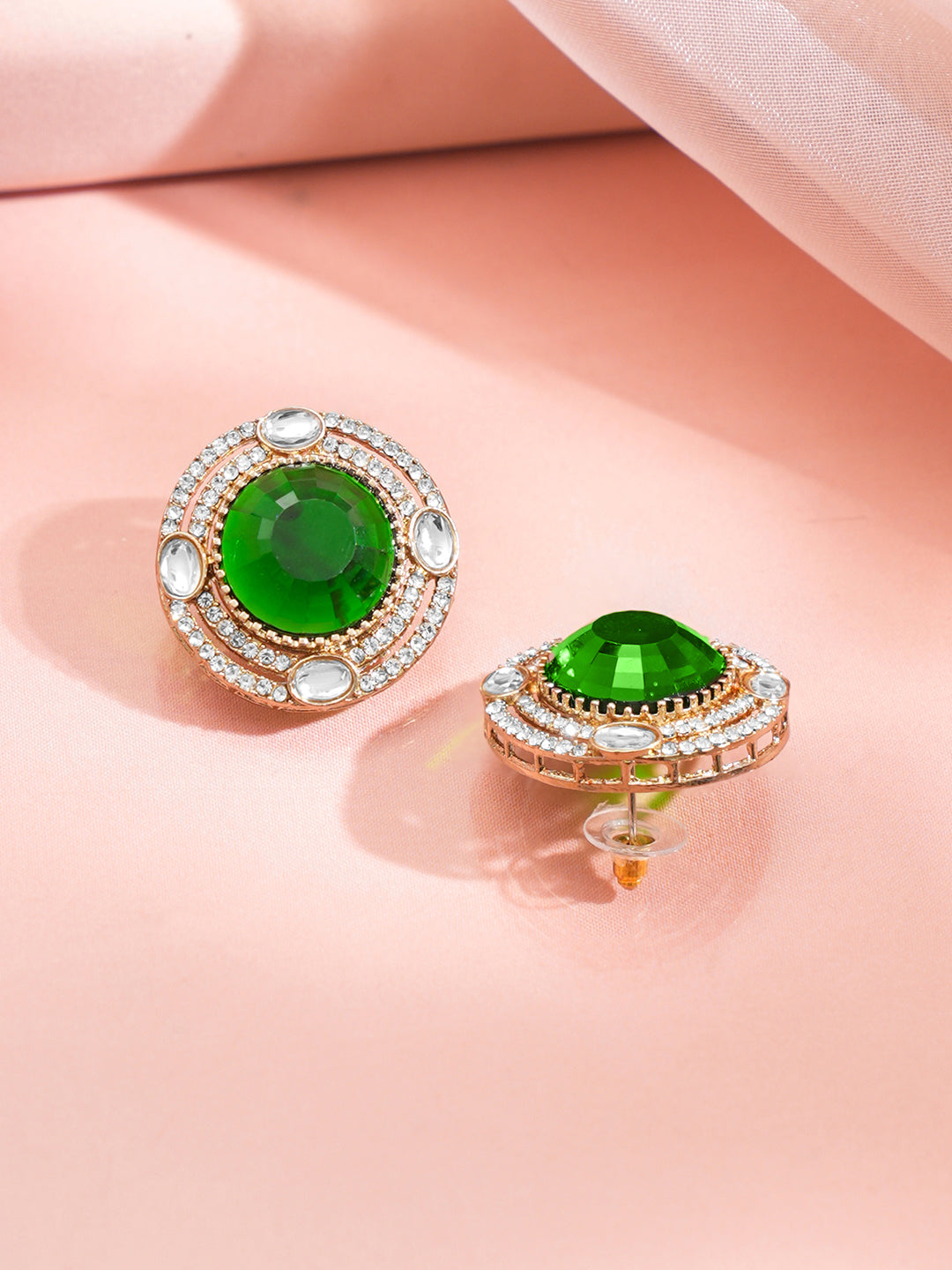 Emerald Glow Oversized Statement Stud フリーサイズ