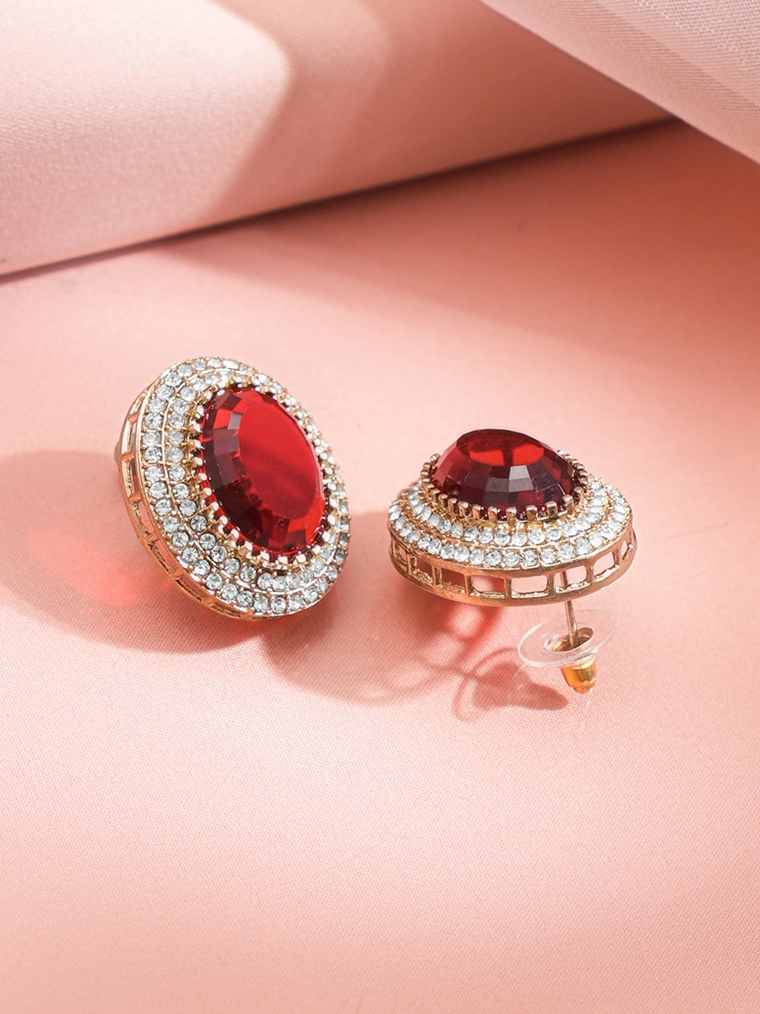 Royal Ruby Crimson Glow Stud Earrings フリーサイズ