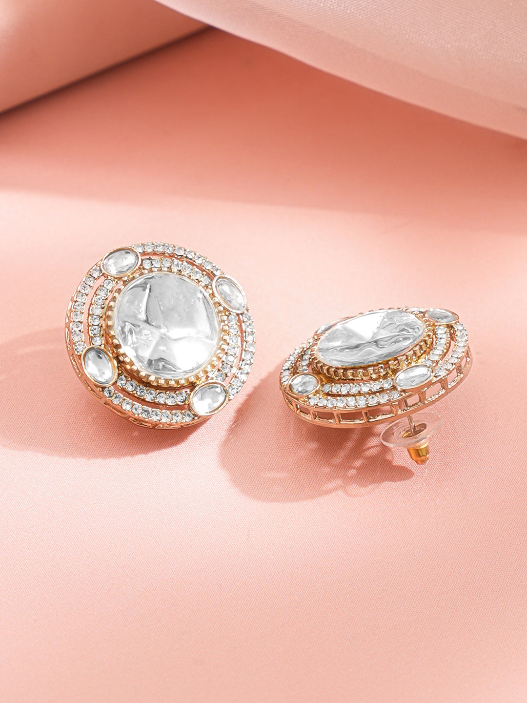 Cubic Zirconia Oversized Statement Stud Earrings フリーサイズ