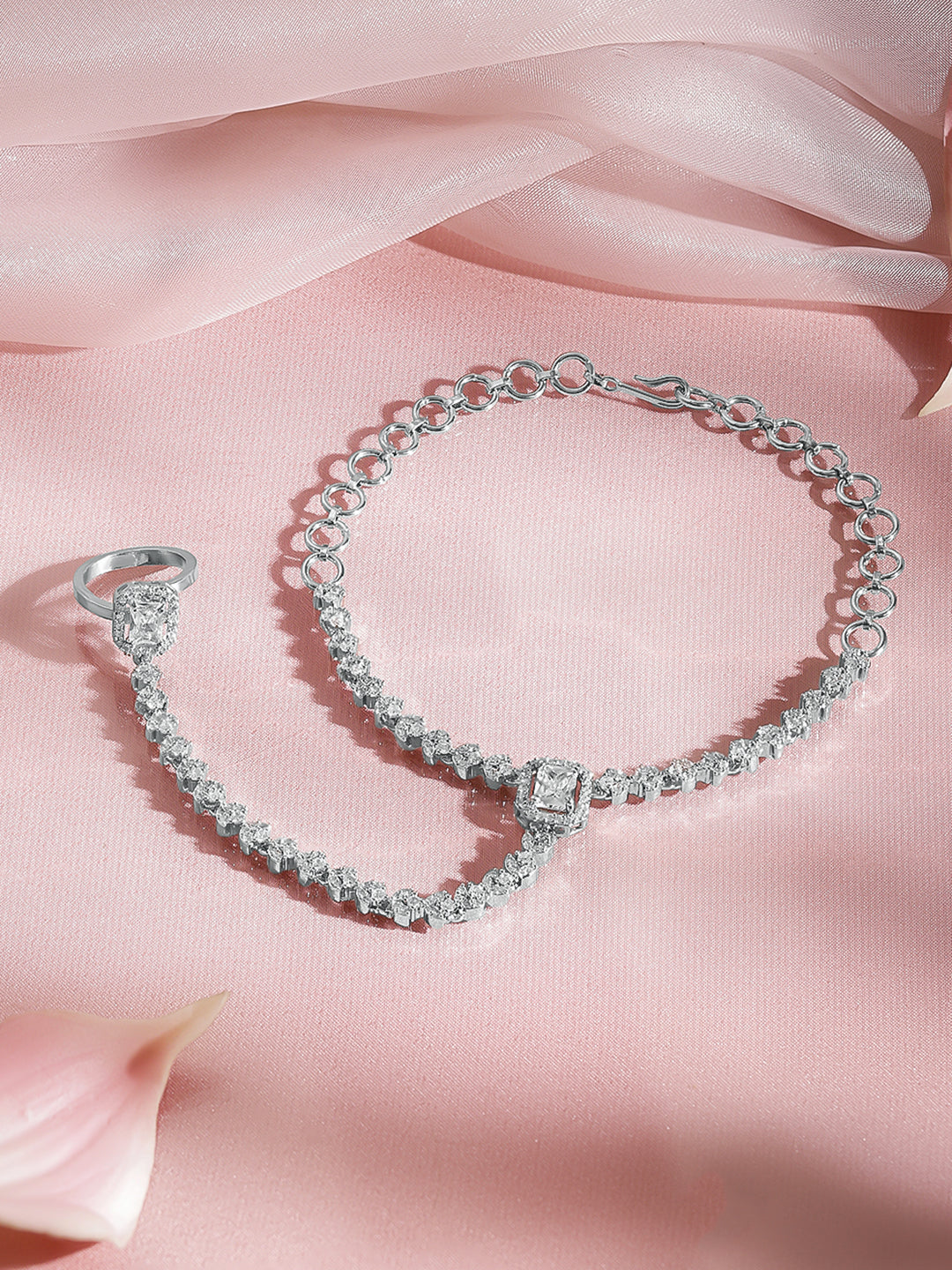 Occasion Glam Cubic Zirconia Hand Harness Bracelet フリーサイズ