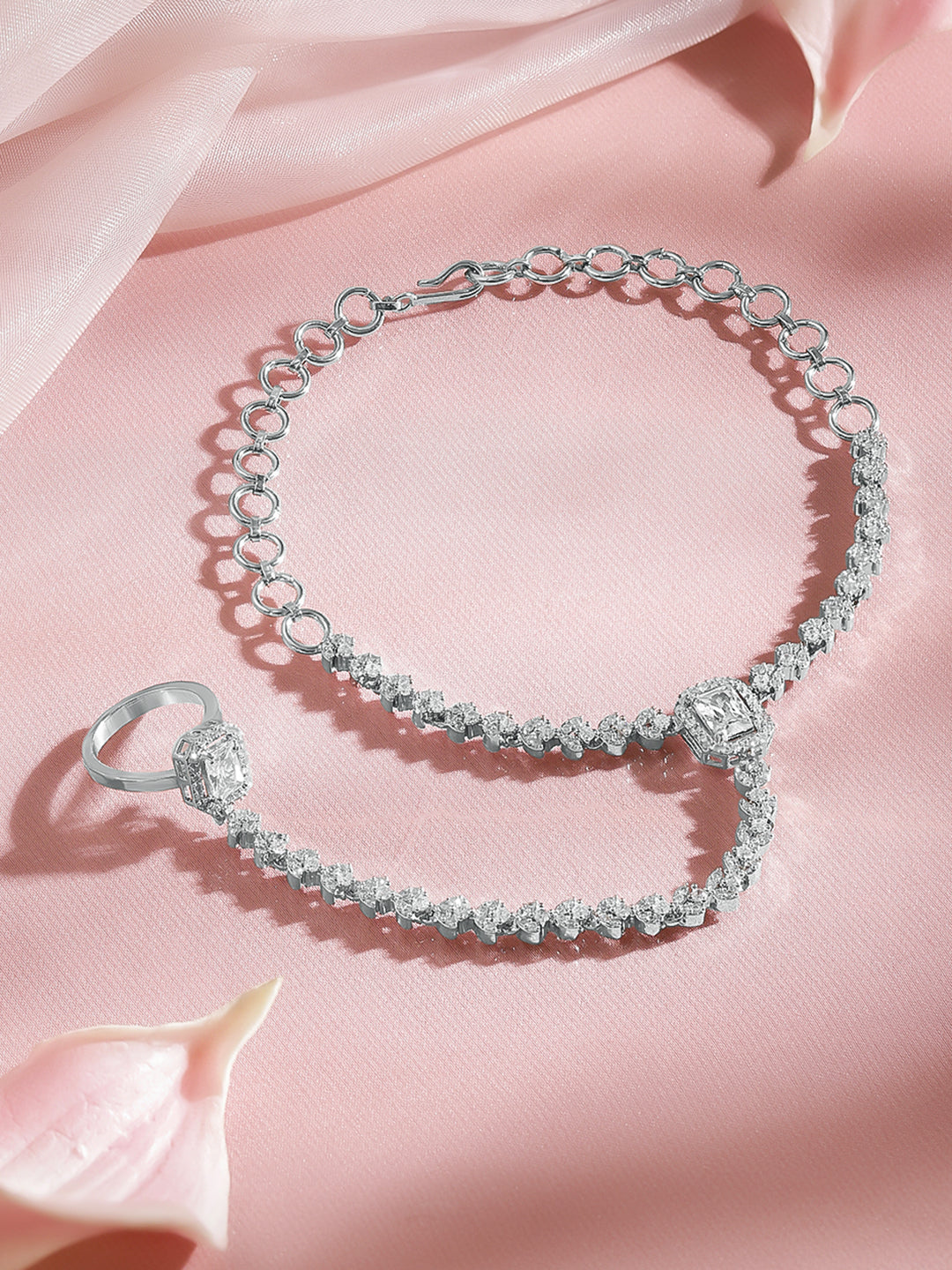 Occasion Glam Cubic Zirconia Hand Harness Bracelet フリーサイズ