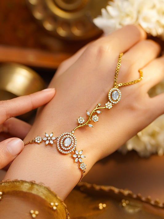 【Rubans】 Gold Plated American Diamond Zirconia Floral Hathphool｜ゴールドメッキ アメリカンダイヤモンド フローラル ハスプール（手の甲飾り）