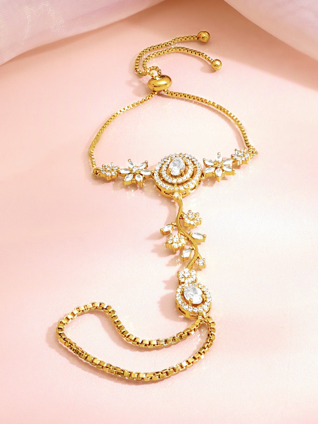 【Rubans】 Gold Plated American Diamond Zirconia Floral Hathphool｜ゴールドメッキ アメリカンダイヤモンド フローラル ハスプール（手の甲飾り）