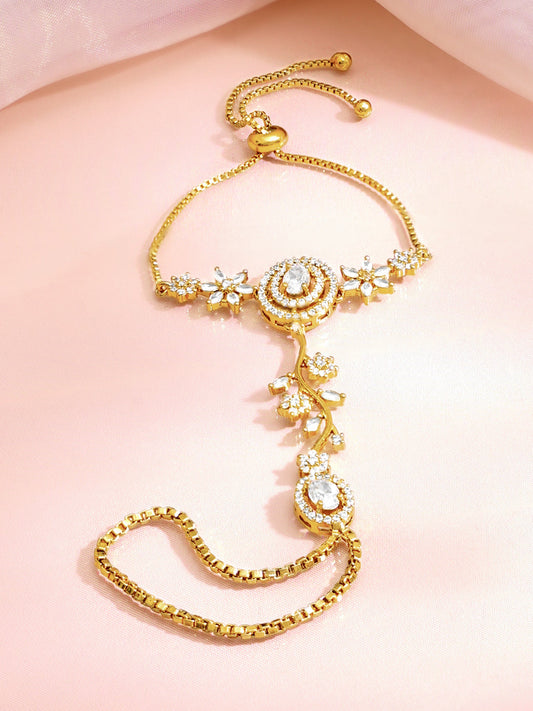 【Rubans】 Gold Plated American Diamond Zirconia Floral Hathphool｜ゴールドメッキ アメリカンダイヤモンド フローラル ハスプール（手の甲飾り）