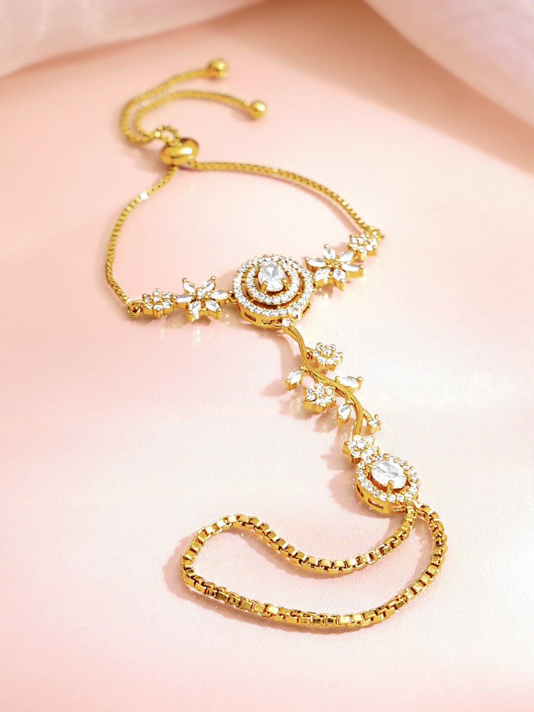 【Rubans】 Gold Plated American Diamond Zirconia Floral Hathphool｜ゴールドメッキ アメリカンダイヤモンド フローラル ハスプール（手の甲飾り）