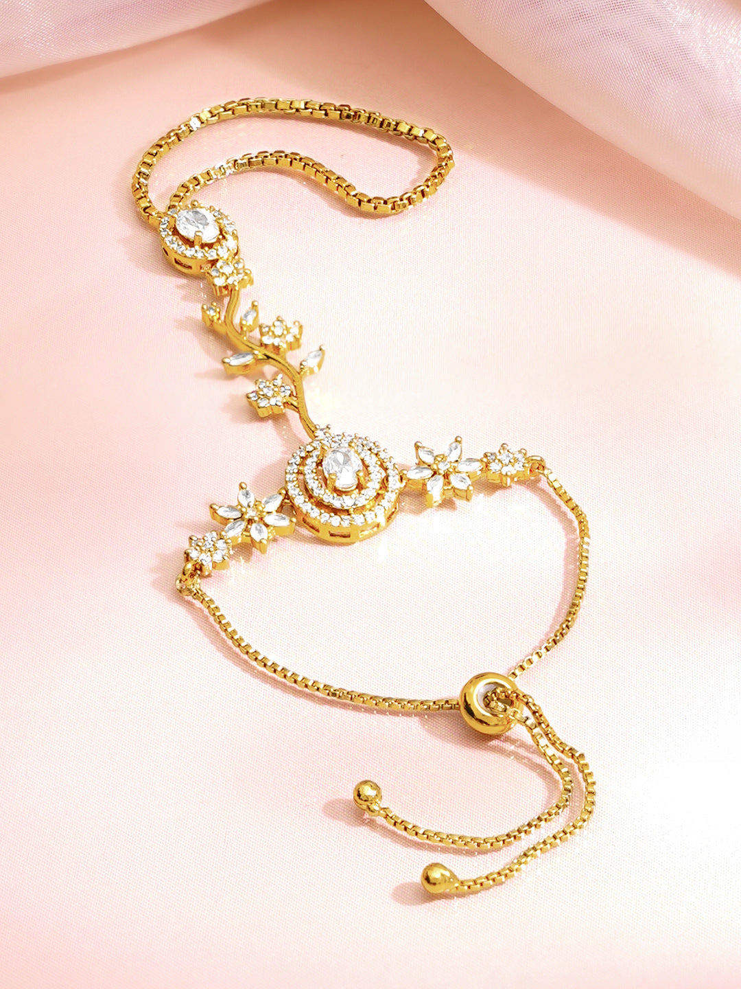 【Rubans】 Gold Plated American Diamond Zirconia Floral Hathphool｜ゴールドメッキ アメリカンダイヤモンド フローラル ハスプール（手の甲飾り）