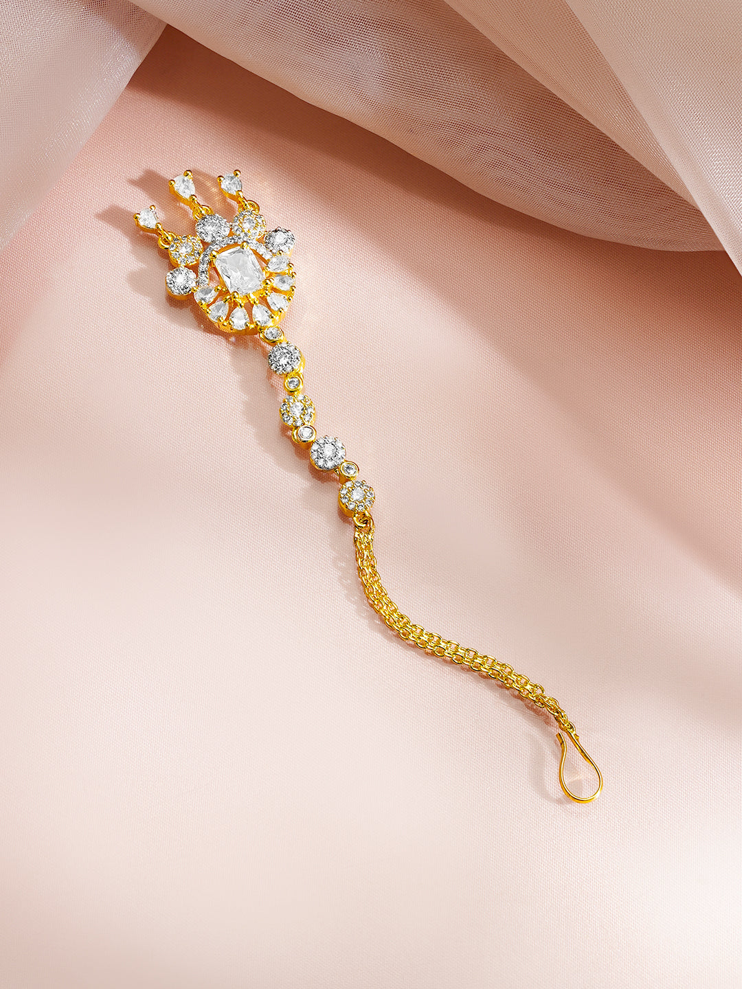 【Rubans】Gold Plated Sparkle Cubic Zirconia Teardrop Maangtikka｜ゴールドメッキ スパークル キュービックジルコニア ティアドロップ マンティッカ