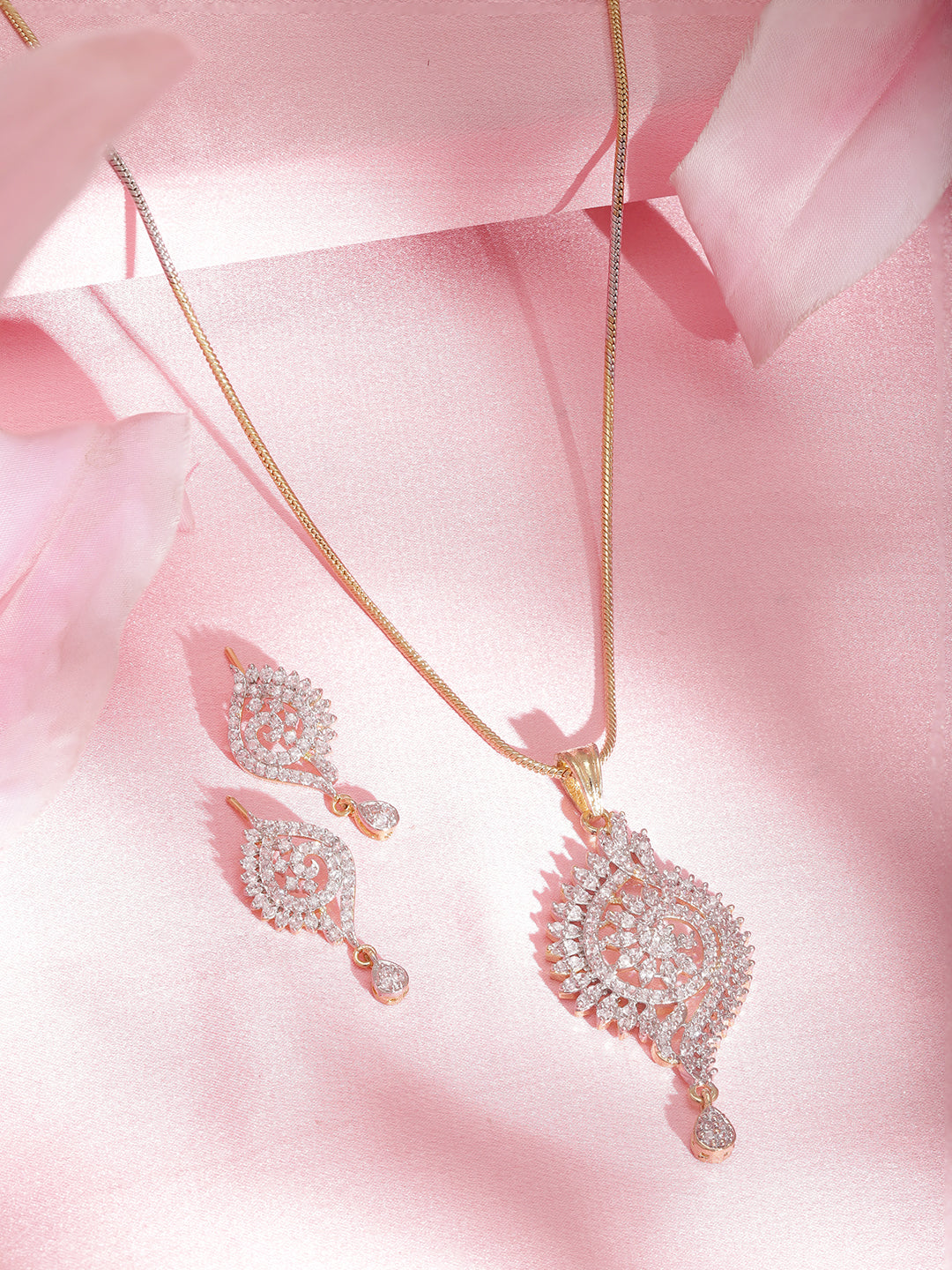 Rubans Gold Plated Handcrafted Zircon Stone Studded Peacock Necklace Set Gold