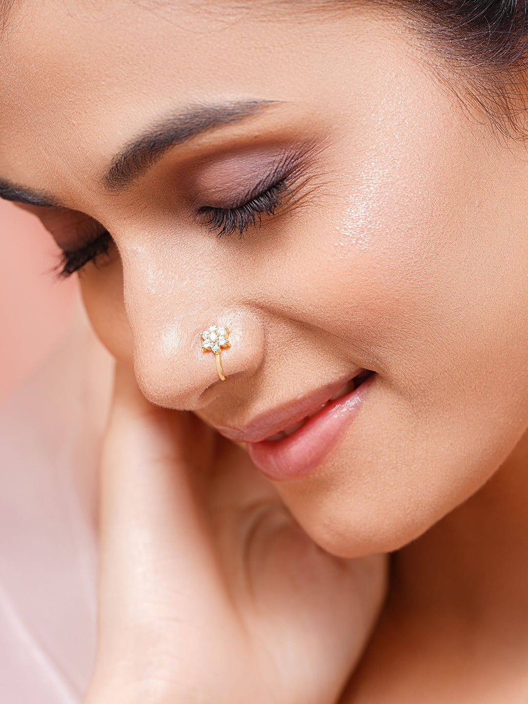 【Rubans】 Set of 3 Gold Plated Floral American Diamond Zirconia Nose Accessories｜ゴールドメッキ フローラル アメリカンダイヤモンド ノーズピン 3点セット