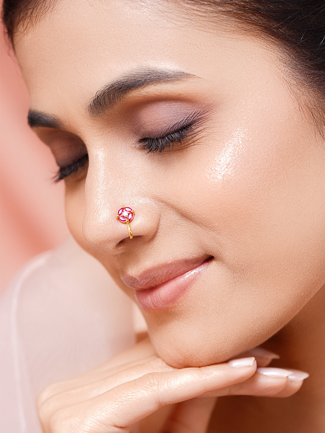 Leafy Floral Zirconia Studded Nose Pins フリーサイズ