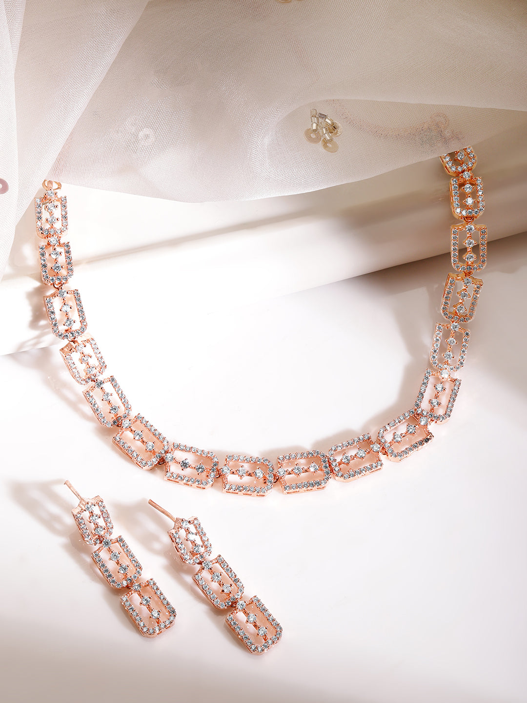 Rubans Rose Gold Plated Necklace Set With Studded American Diamonds Rose Gold
