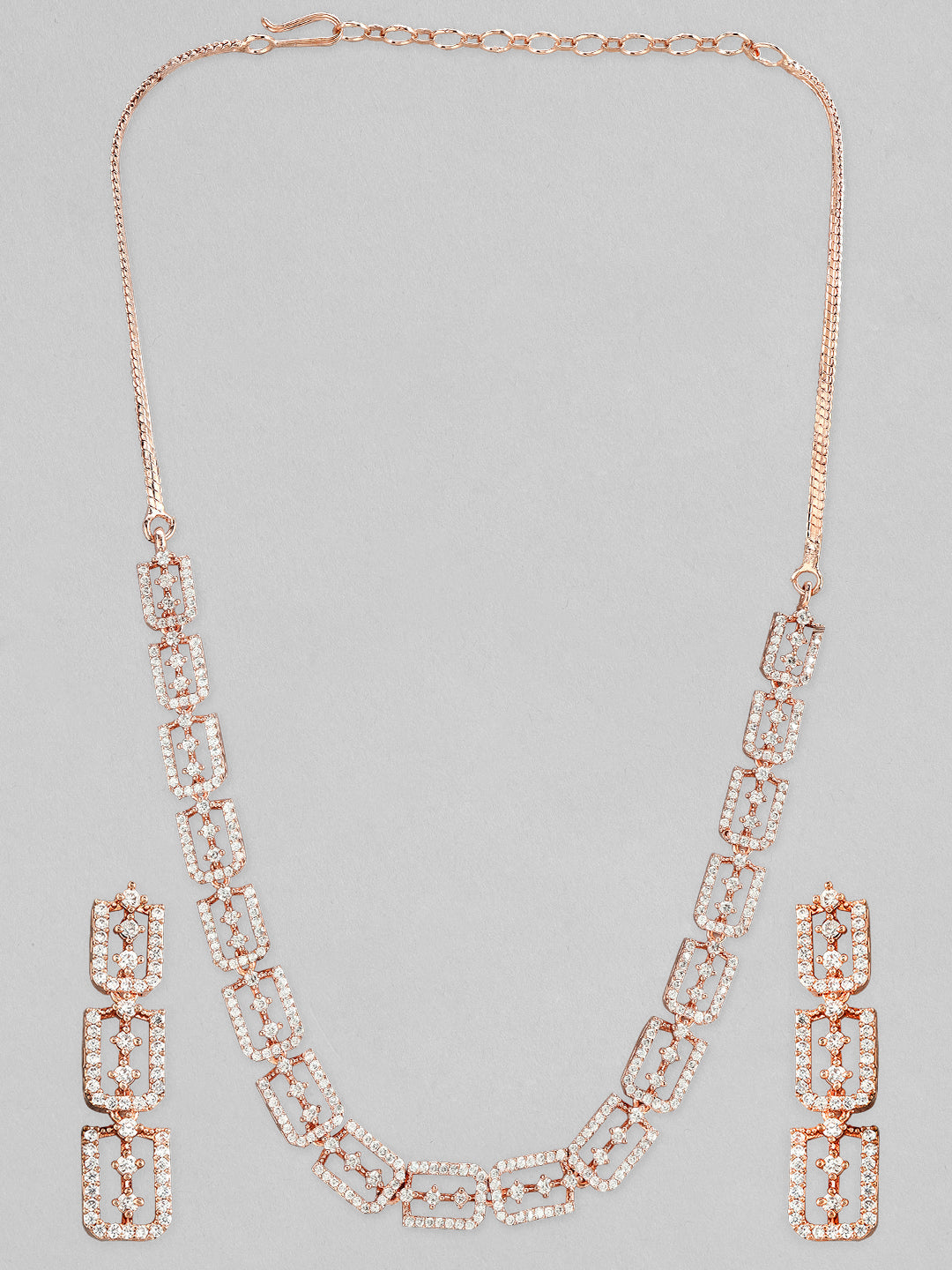 Rubans Rose Gold Plated Necklace Set With Studded American Diamonds Rose Gold
