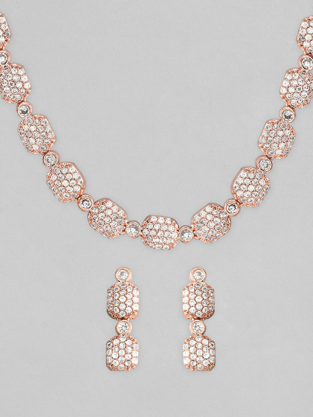 Rubans Rose Gold-Plated White AD-Studded Jewellery Set Rose Gold