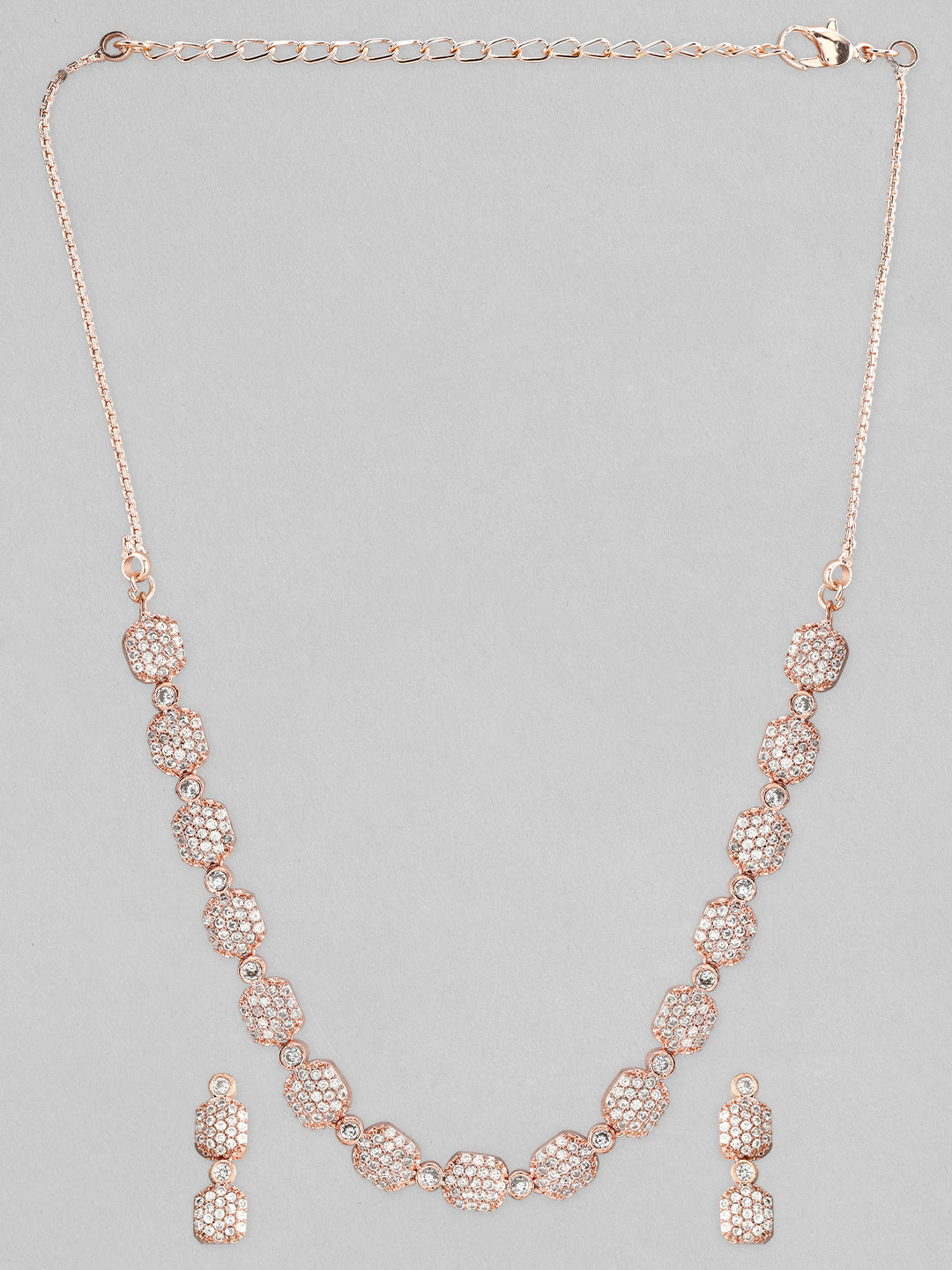 Rubans Rose Gold-Plated White AD-Studded Jewellery Set Rose Gold