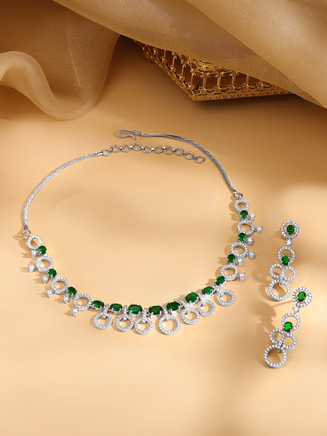 Ring Motif American Diamond Zirconia Necklace Set フリーサイズ