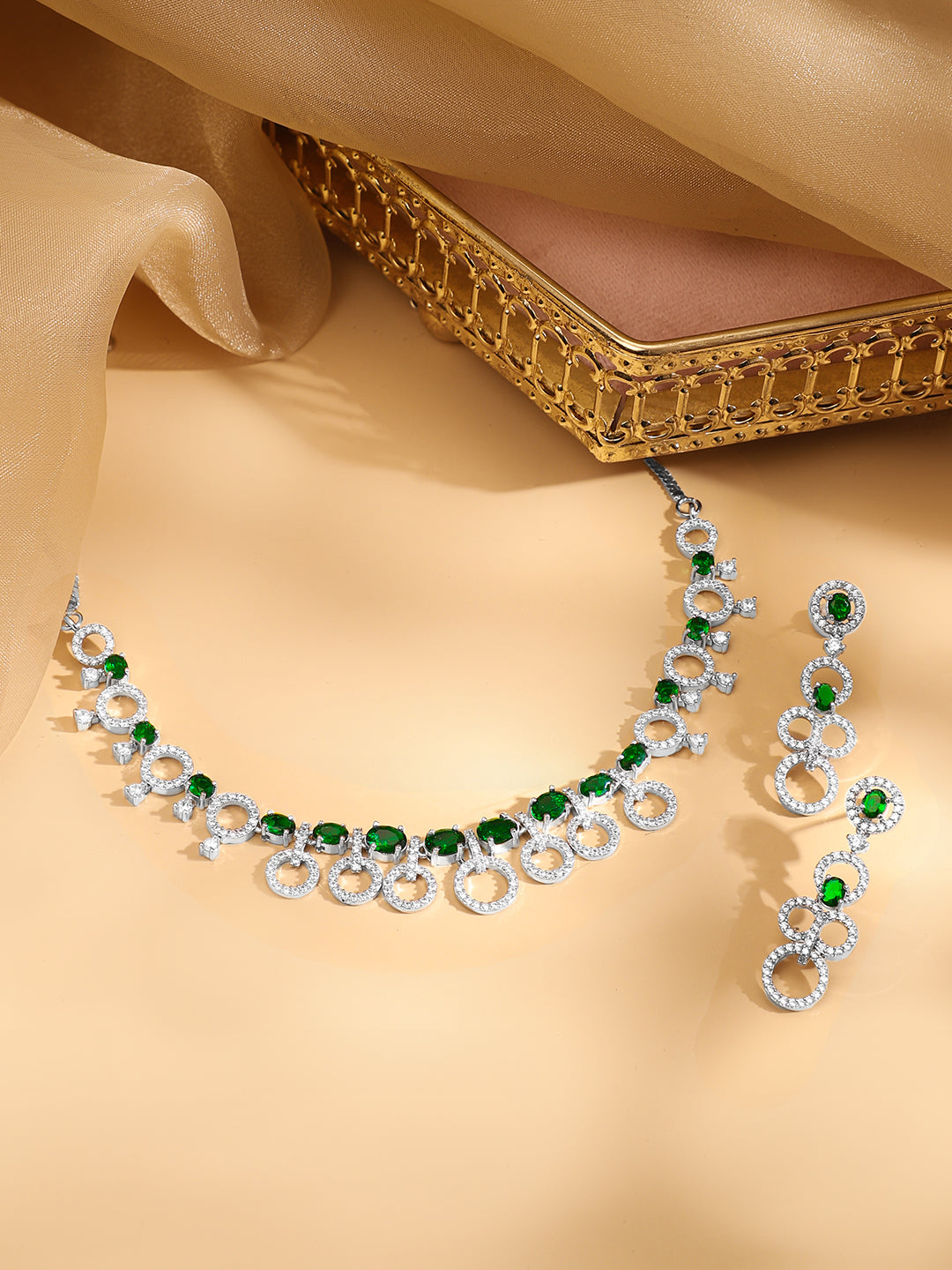 Ring Motif American Diamond Zirconia Necklace Set フリーサイズ