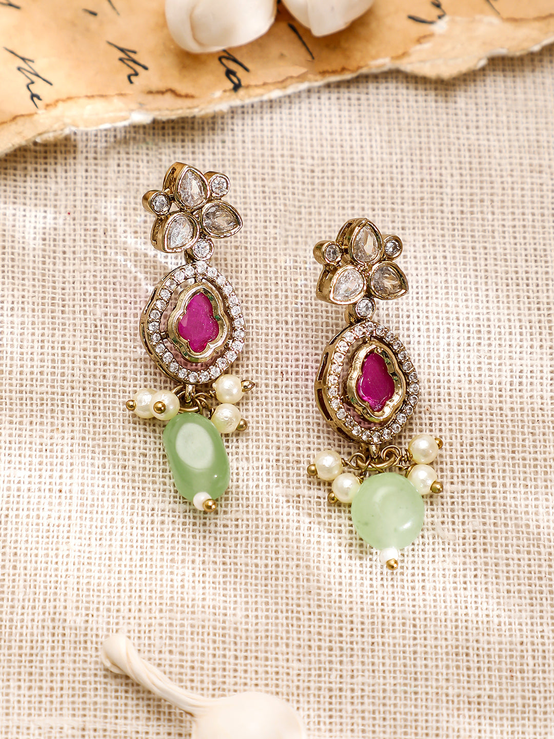 Ruby Studded American Diamond Zirconia Necklace Set フリーサイズ