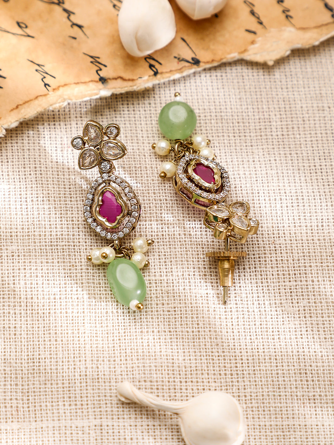 Ruby Studded American Diamond Zirconia Necklace Set フリーサイズ