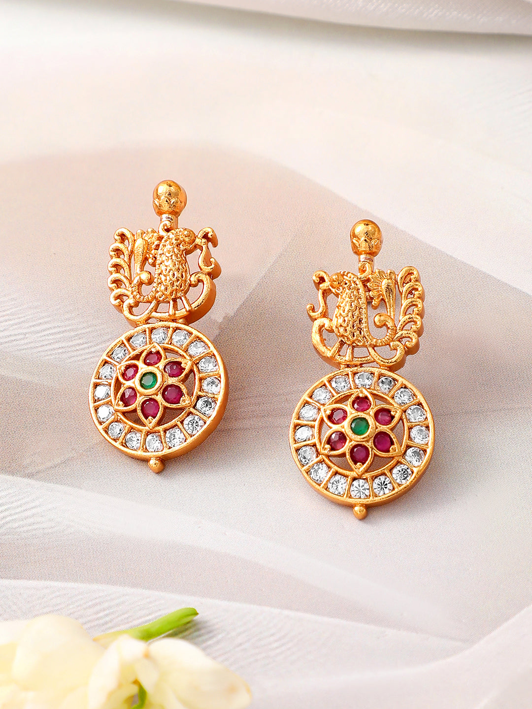 Red Floral Motif Long Necklace Set フリーサイズ