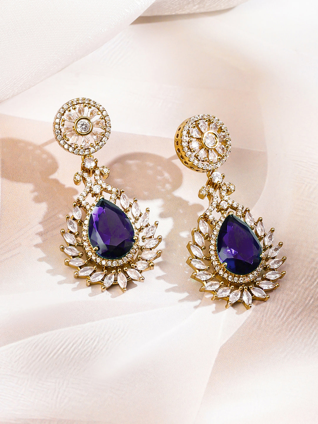 Purple American Diamond Zirconia Gold Necklace Set フリーサイズ